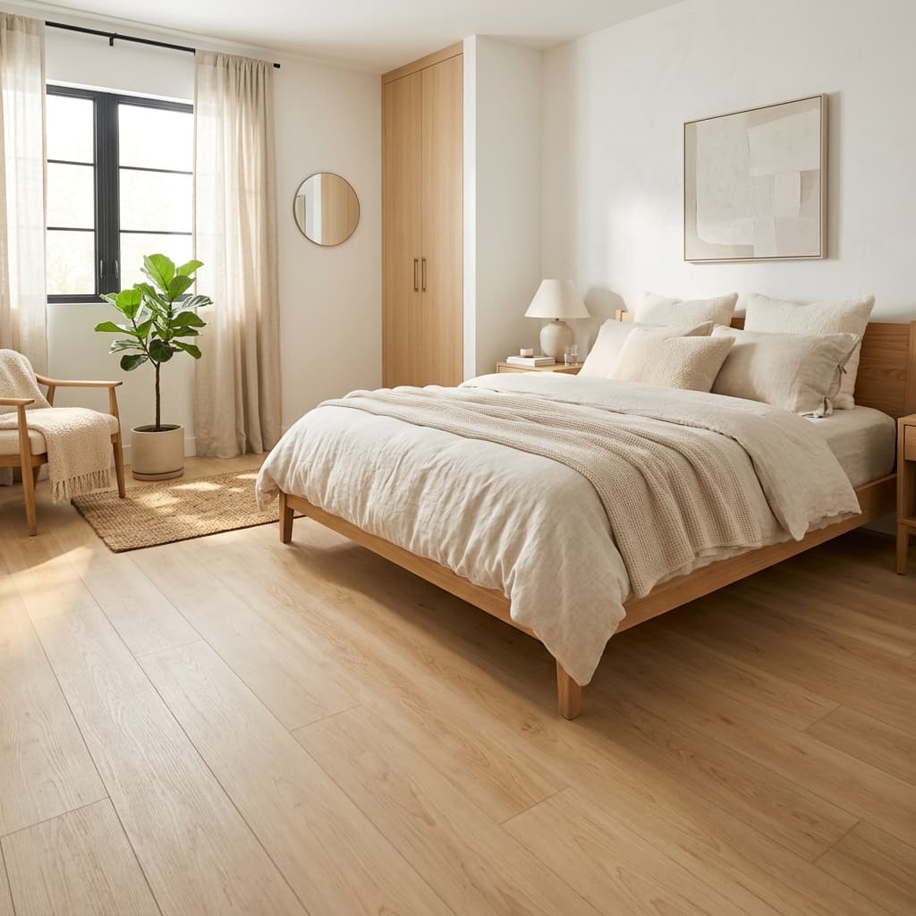 Light Maple Flooring in Bedroom