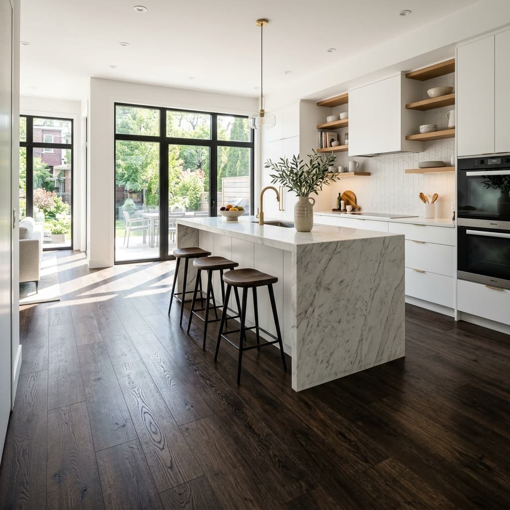 Espresso Brown Flooring in Kitchen